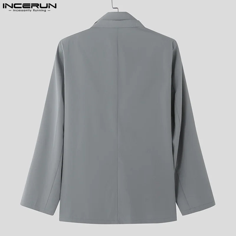 INCERUN Korean Fashion Men Blazer Casual  Long Sleeve Solid Tops Pocket Button Steetwear Male Outfits Well Fitting Vintage Coats