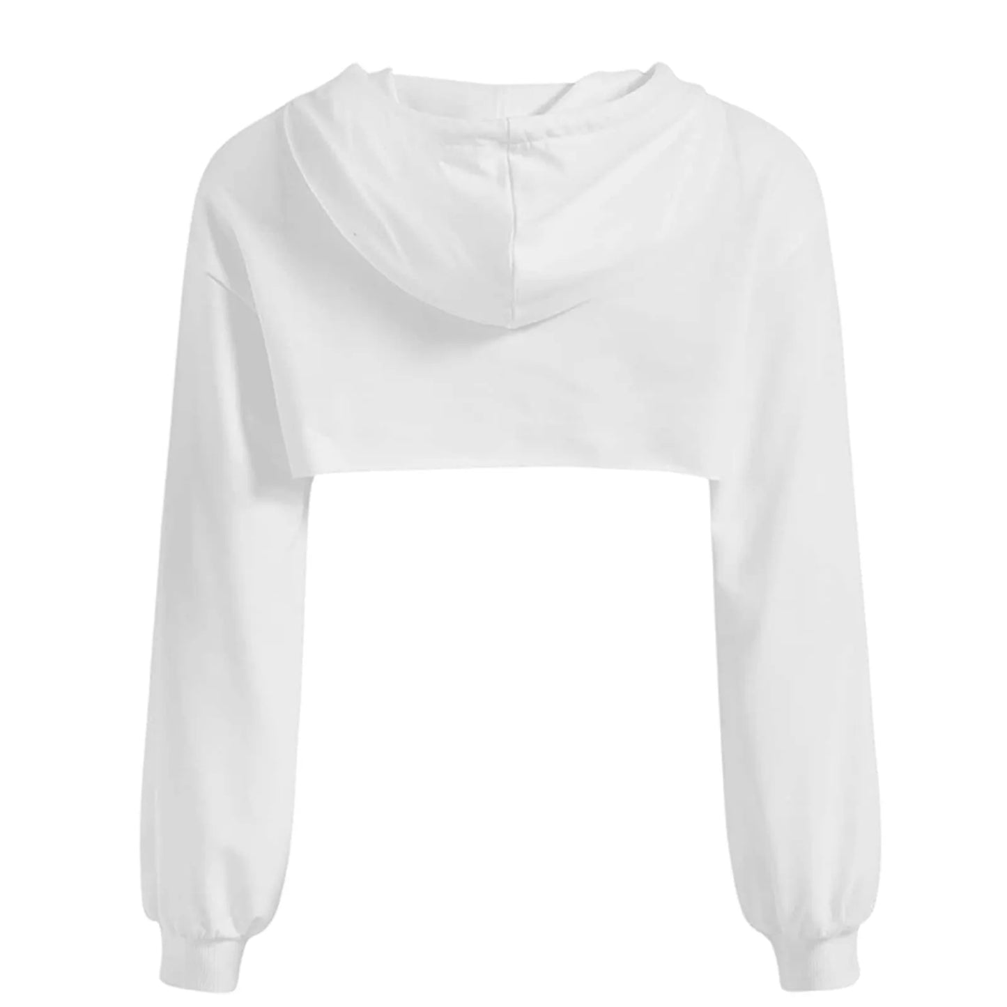 Women's Cropped Hooded Sweatshirt Solid Color Long Sleeve Front Hollow Out Short Hoodies Sweater Spring Autumn Streetwear