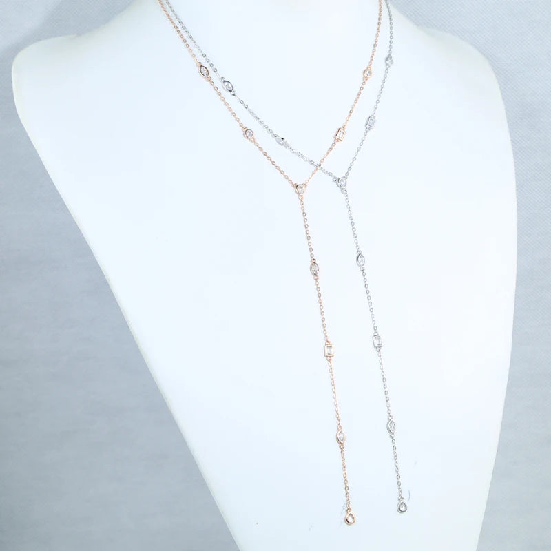 American Fashion Micro pave Water Drop Bezel Oval CZ Station Link Chain Long Sexy Ladies Y Lariat Necklace Collarbone Jewelry