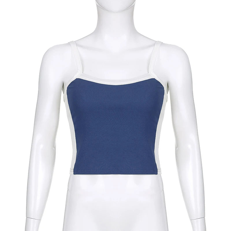 2025 Summer Casual Cami Backless Y2k Vintage Tank Top WomenSleeveless Knitted Crop Tops Green Sexy Basic Patchwork