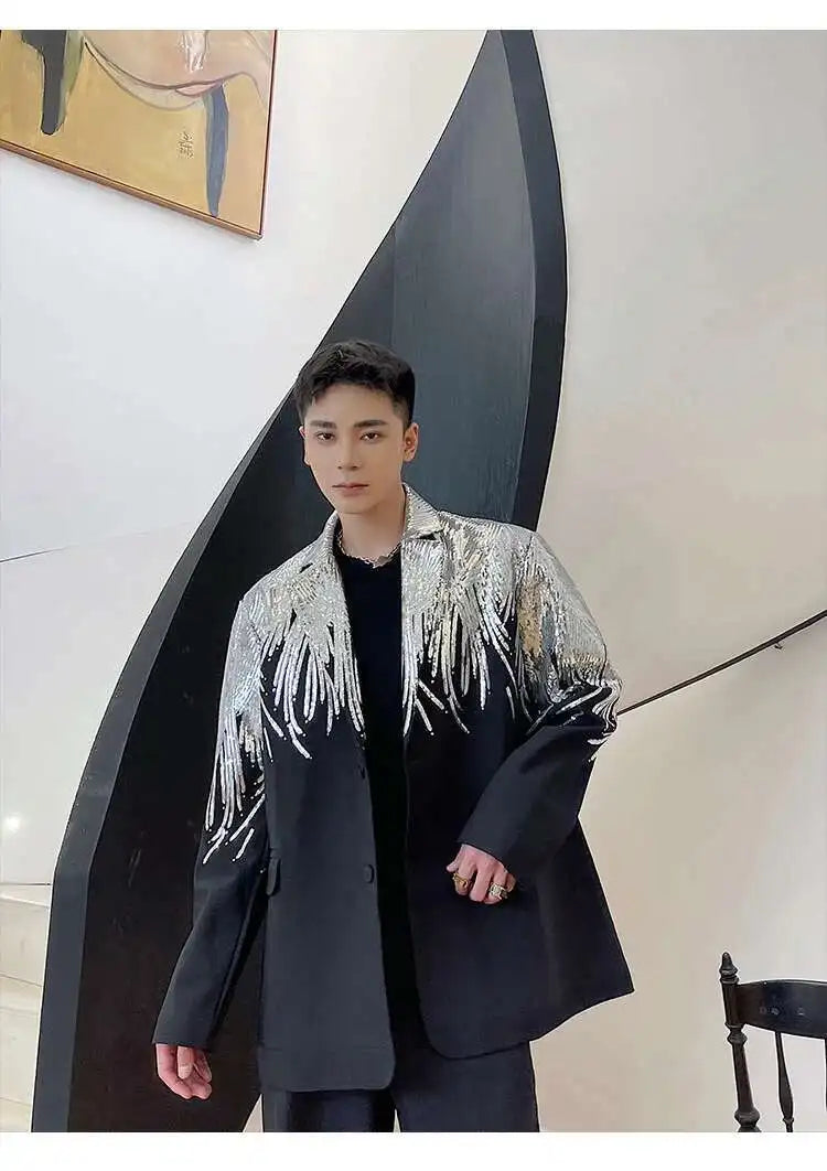 IEFB Embroidery Sequin Trendy Casual Men's Blazer Spring New Fashion Male Jacket Streetwear Suit Coat Personality 9Y9245