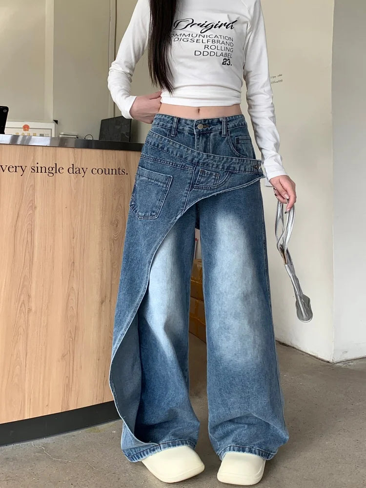 Trashy Y2K 2000S Washed Blue Baggy Stacked Jeans Pants Women 90S Vintage Designer Clothing Wide Leg Lady Trousers Ropa De Mujer