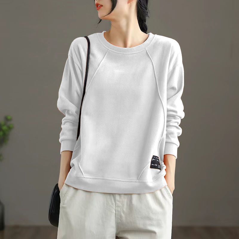Women's Clothing Spring Autumn Appliques Casual Streetwear Cotton Sweatshirt Female O Neck Solid Long Sleeve Loose Pullover Tops