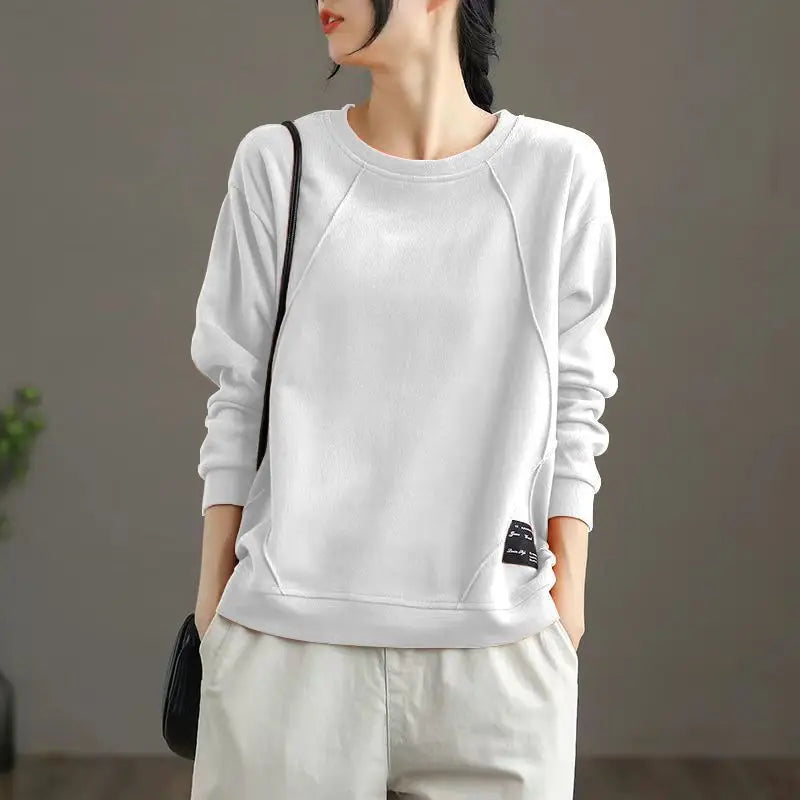 Women's Clothing Spring Autumn Appliques Casual Streetwear Cotton Sweatshirt Female O Neck Solid Long Sleeve Loose Pullover Tops