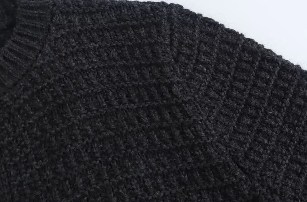 TRZA-Women's Front Button Knit Cardigan Sweater, O Neck, Long Sleeve, Female Outerwear, Chic Tops, Fashion
