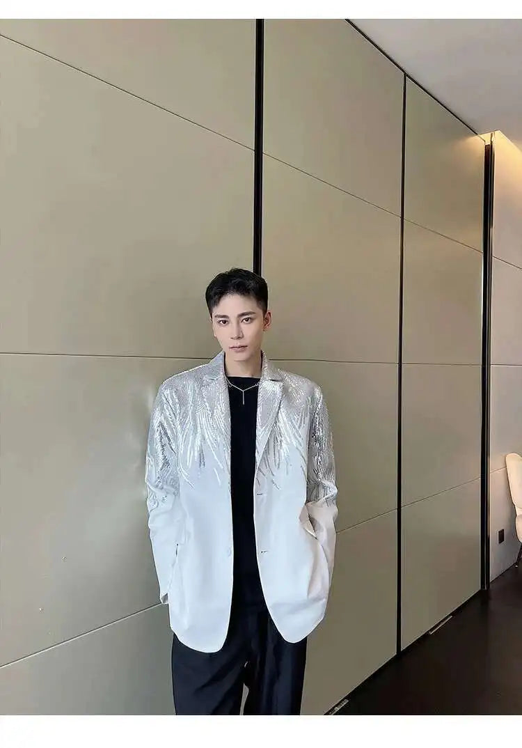 IEFB Embroidery Sequin Trendy Casual Men's Blazer Spring New Fashion Male Jacket Streetwear Suit Coat Personality 9Y9245