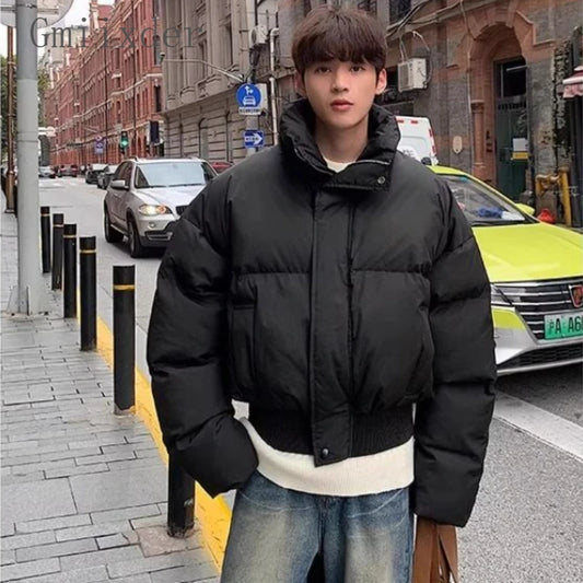 Short Stand-collar Padded Jacket Autumn Winter Loose Versatile Trendy Men's Jacket Korean Style High-end Personalized Parkas