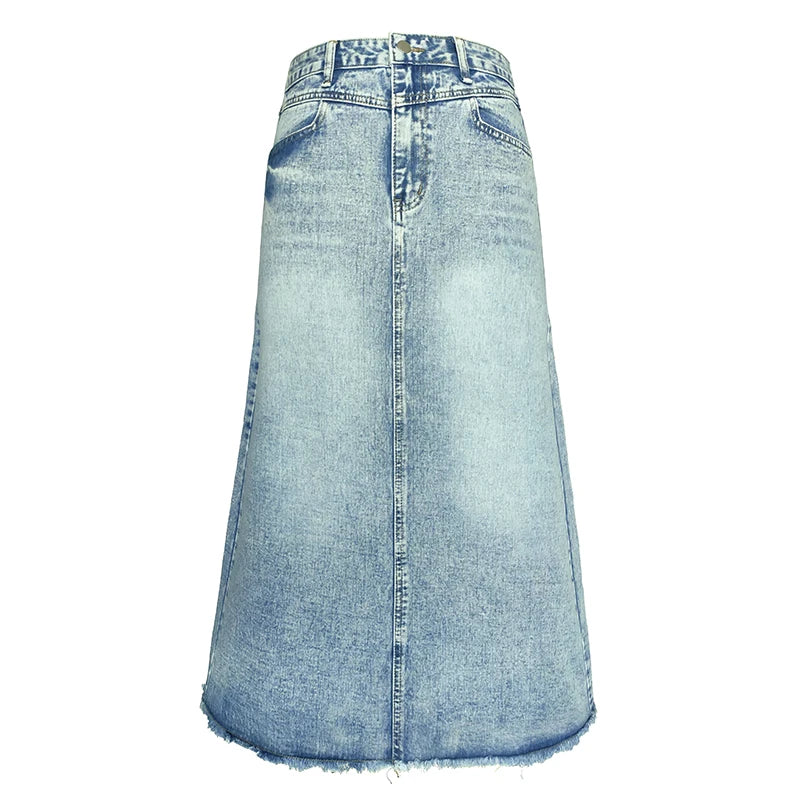 2024 New Elegant Long Denim Skirt Ladies  Arrival Retro Casual Cotton Blue Street Ladies Loose Washed A-Line Skirt