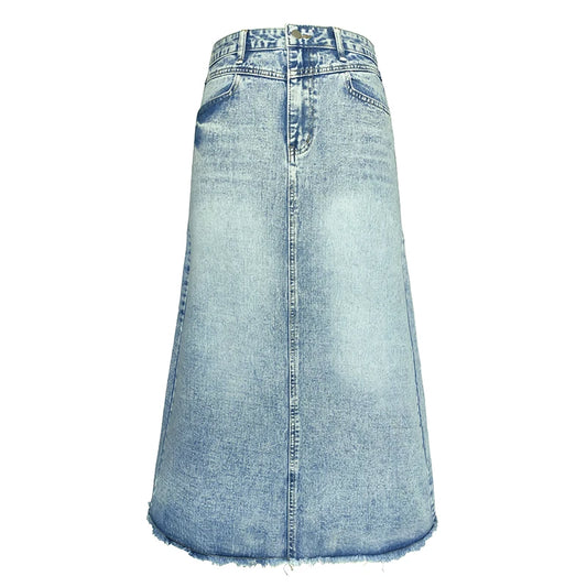 2024 New Elegant Long Denim Skirt Ladies  Arrival Retro Casual Cotton Blue Street Ladies Loose Washed A-Line Skirt
