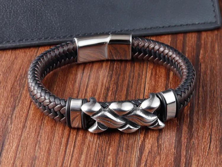 Luxury Quality Vintage Jewellery Accessories Man'S Stainless-Steel Leather Chunky Bracelets For Men
