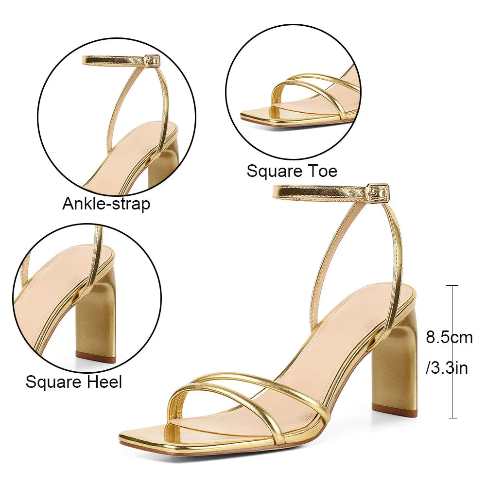 DoraTasia Square Toe Square Heel Female Sandals Fashion Sexy Ankle-strap Summer Ladies Sandals Concise Solid-color Women Shoes