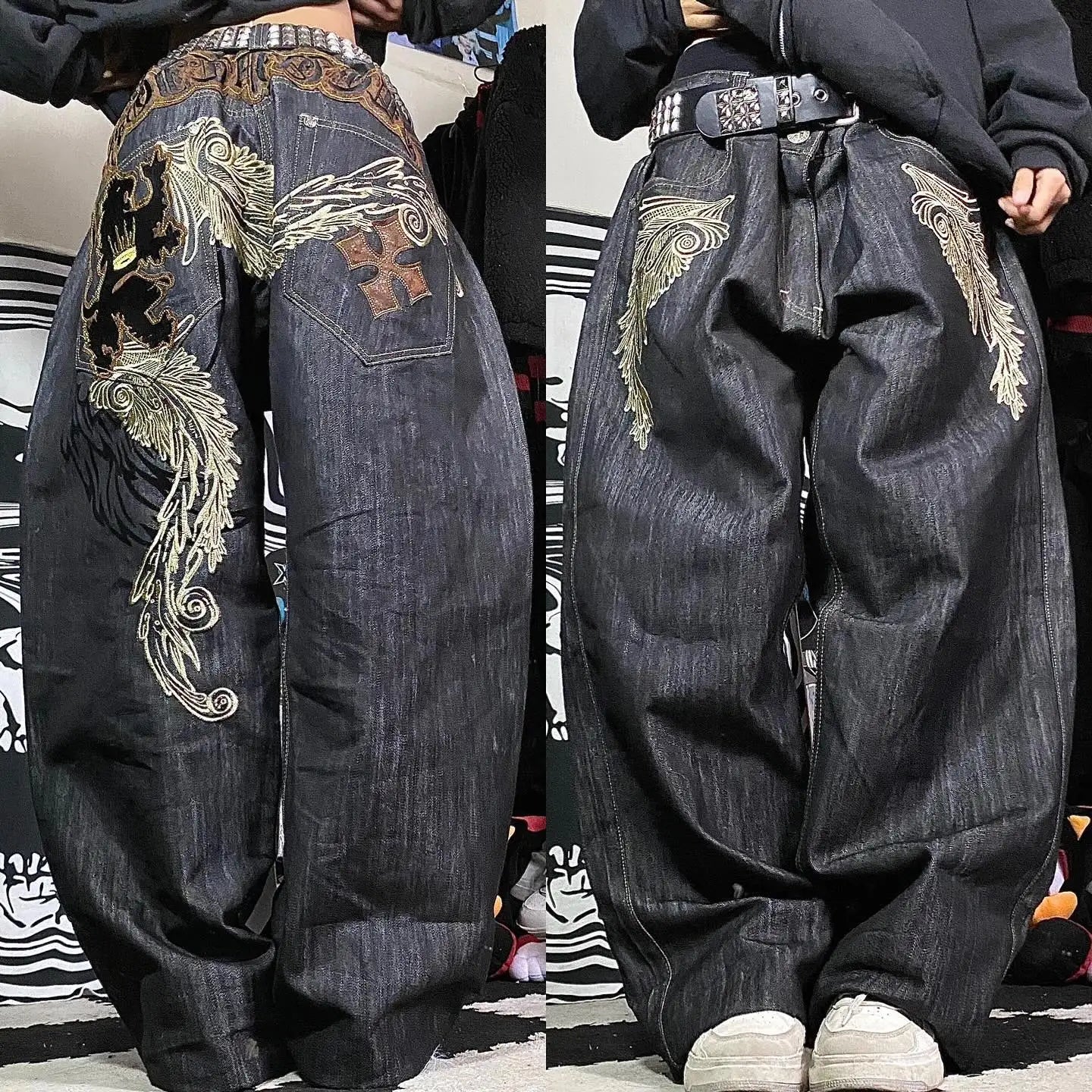New High Waist 2025 American Retro Plant Flower Print Ladies Commuter Wide-leg Jeans Youthful and Beautiful Out of The Street