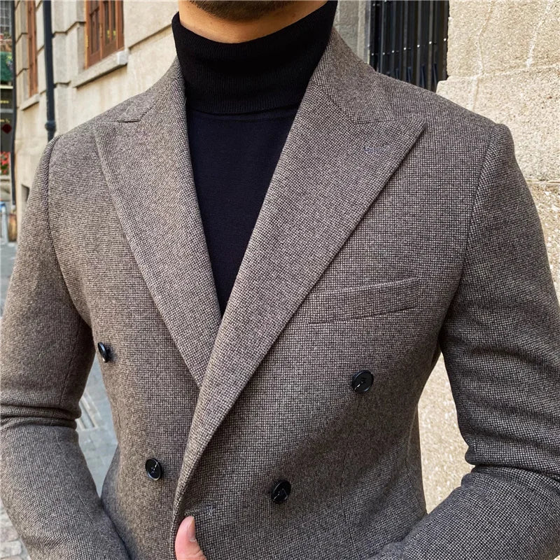 Vintage Men's Suit 2 Pieces Business Formal Casual Double Breasted Slim Fit Suits Party Wedding Dress Costume Male Suit