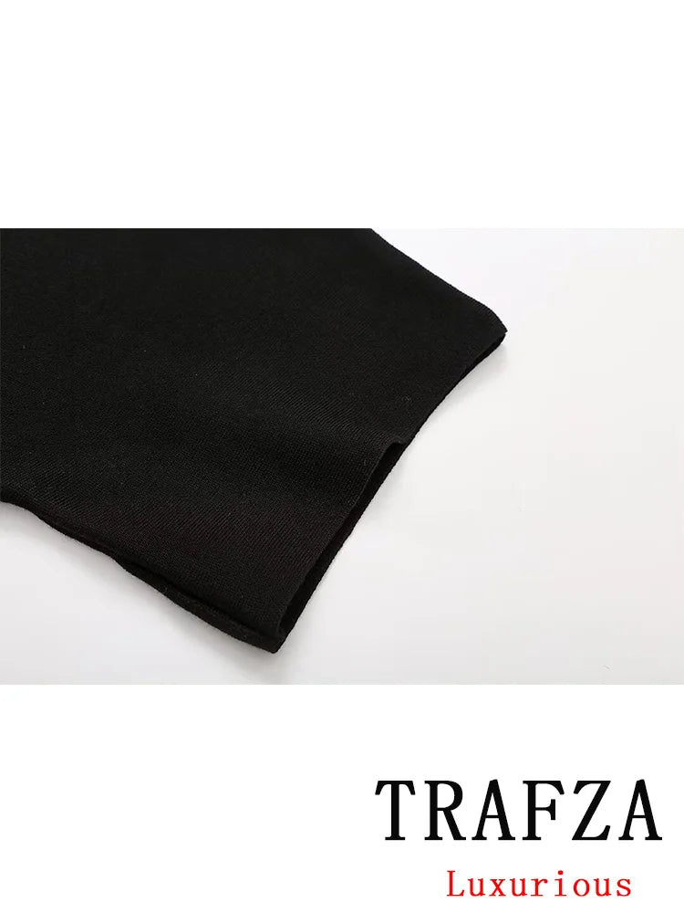 TRAFZA Vintage Casual Chic Knitted Sweaters Women Gold Buttons V-Neck Short Sleeve Cardigans Fashion 2024 Autumn Winter Tops