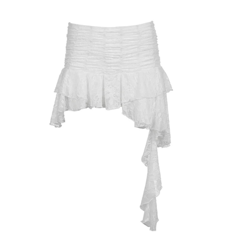 Vintage Lace Asymmetrical Skirts Sexy Mid Waist Mini Skirts Women French Fashion Streetwear Ladies Y2k Clothes