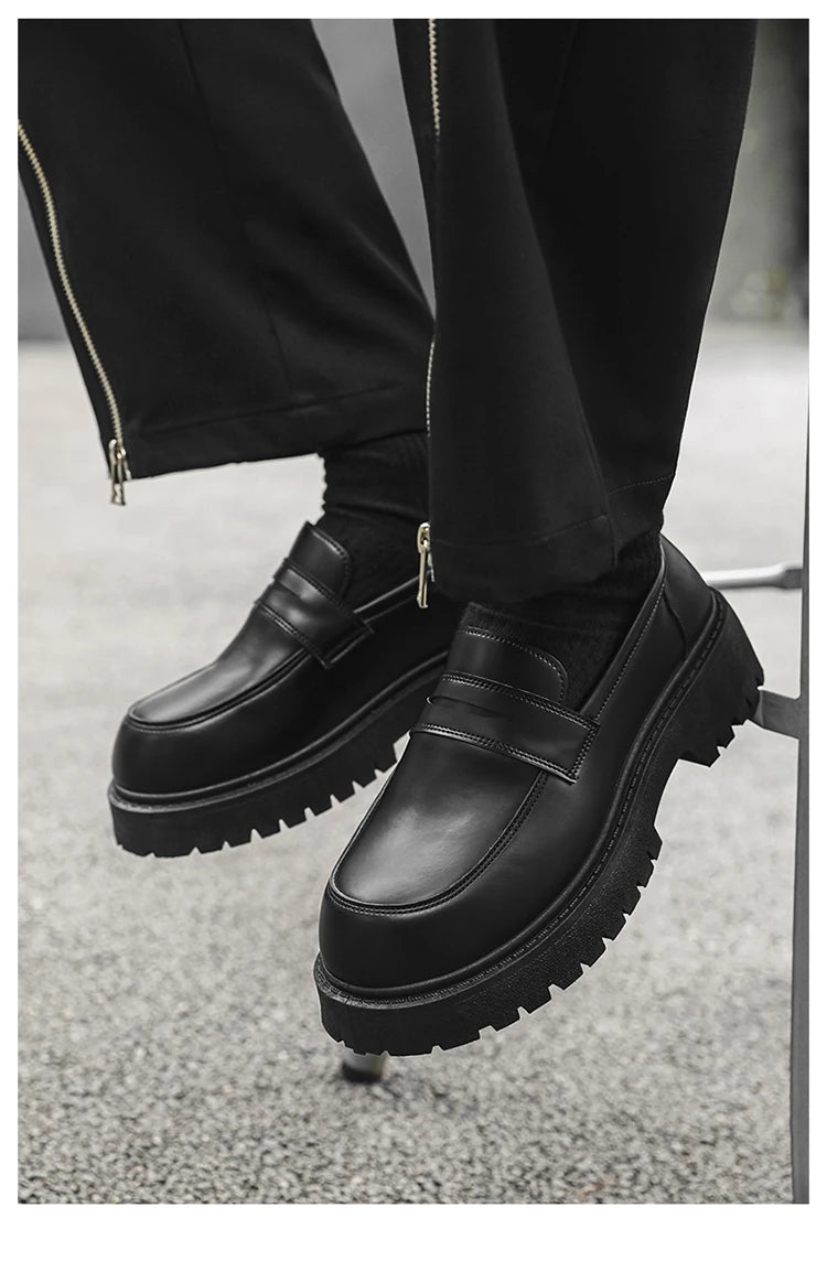 STRONGSHEN Loafers Men Leather Shoes Thick-soled British Style Black Formal Business Shoes Fashion Luxury  Slip-On Casual Shoes