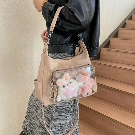 MBTI Casual Ita Bag for Women Fashion Aesthetic Y2k Large Capacity Shoulder Bag Transparent Daily Advanced Harajuku New Handbag
