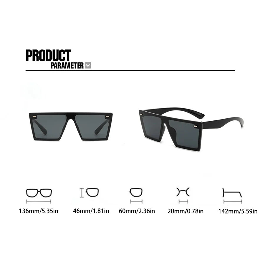 2PCS Oversized Square Frame Casual fashion Ladies Sunglasses retro Style Y2K Street Beach Decoration Glasses