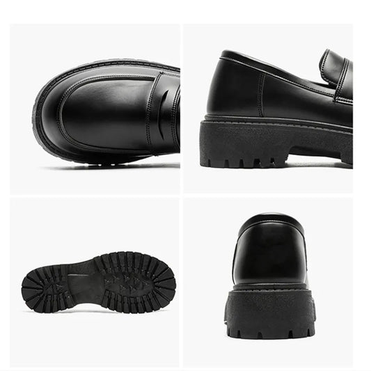 STRONGSHEN Loafers Men Leather Shoes Thick-soled British Style Black Formal Business Shoes Fashion Luxury  Slip-On Casual Shoes