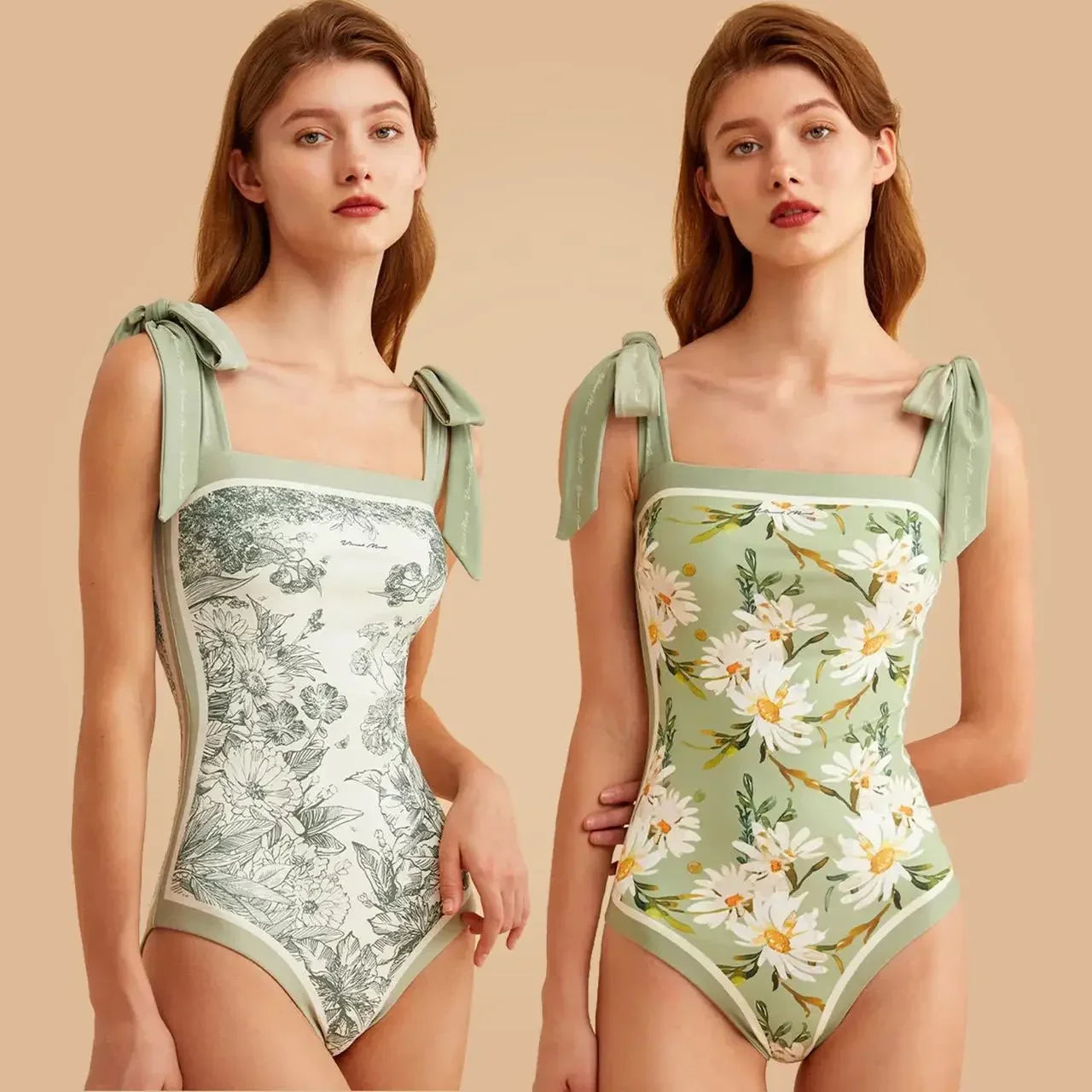 New Vintage Printed Double-sided Wear Swimming Bathing Suit Women Bandage Sexy One Piece Swimsuit Beachwear Swimwear Woman