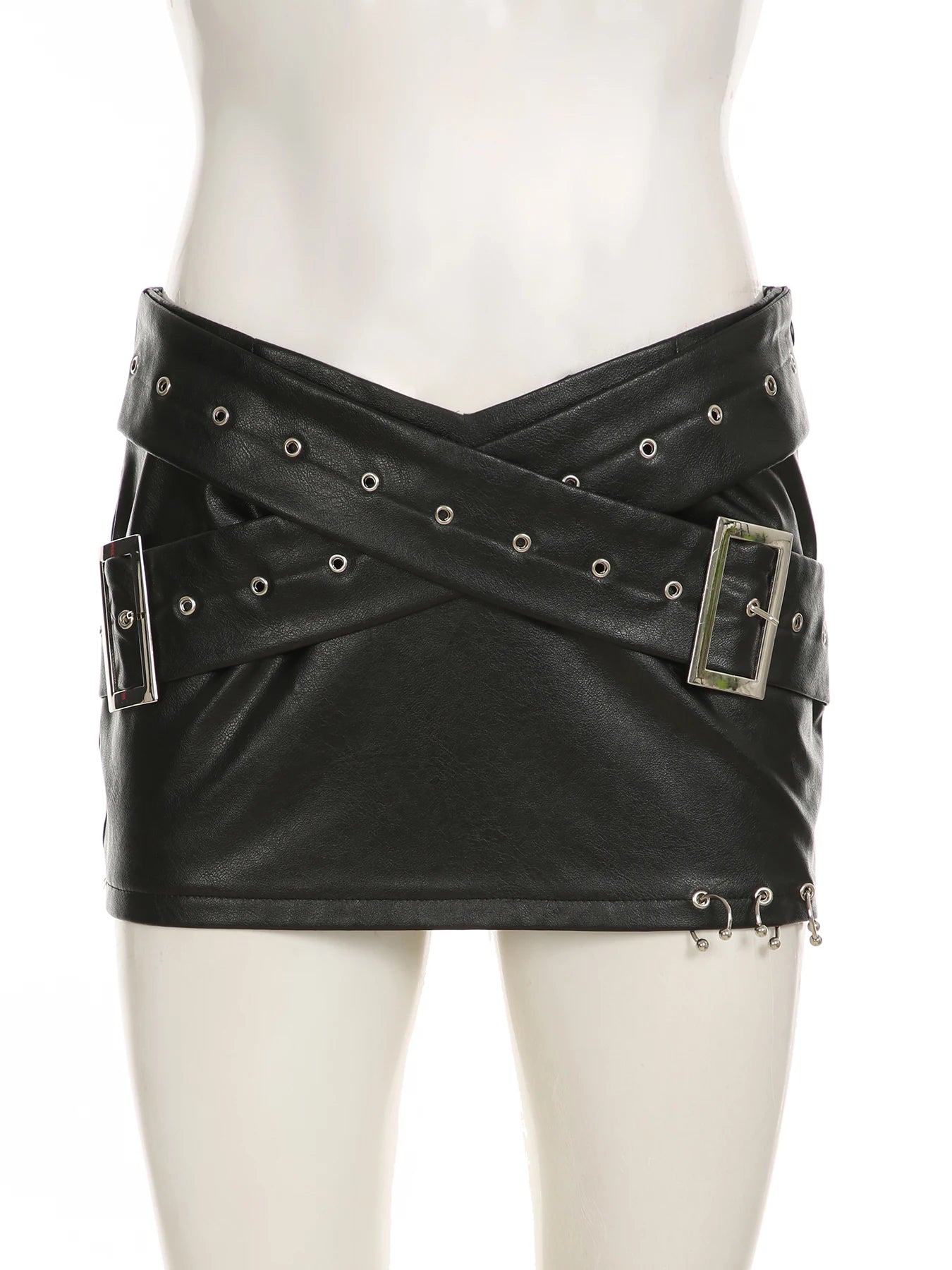 IAMSURE Dark Pu Leather Bodycon Skirt Sexy Slim Low-Waisted Super Mini Skirts Women 2024 Summer Fashion Streetwear Punk Style