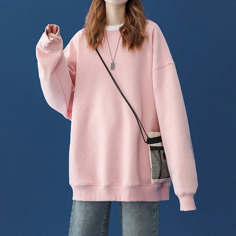 LEGIBLE 2025 Autumn Winter Woman's Hoodies Oversize Female Loose Solid Thicken Fleece Warm Women Sweatshirts Lady
