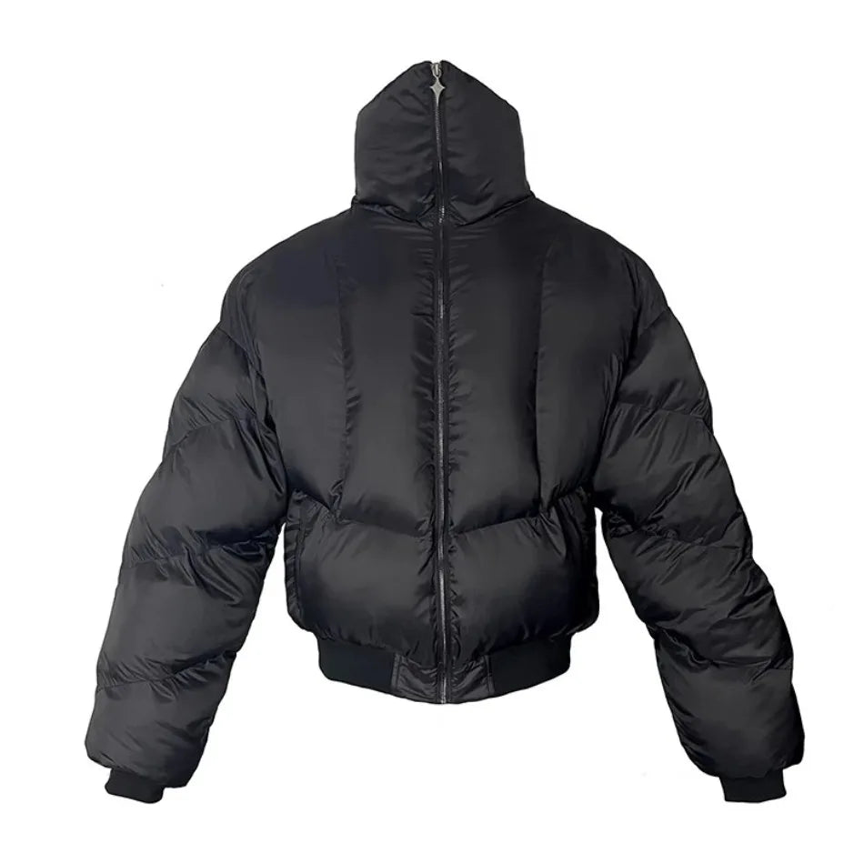 Black Stand Collar Cotton Jacket Mens Heavy Weight Winter Trend High Street Short Parkas Thickening Warm Fluffy Bread Coats