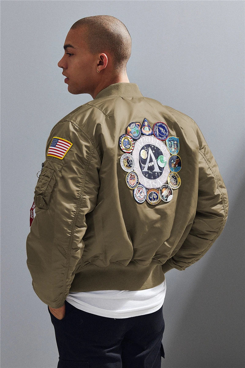 Winter bomber flight jacket vintage MA-1 APOLLO men coat streetwear warm varsity hip hop baseball letterman pilot us air force