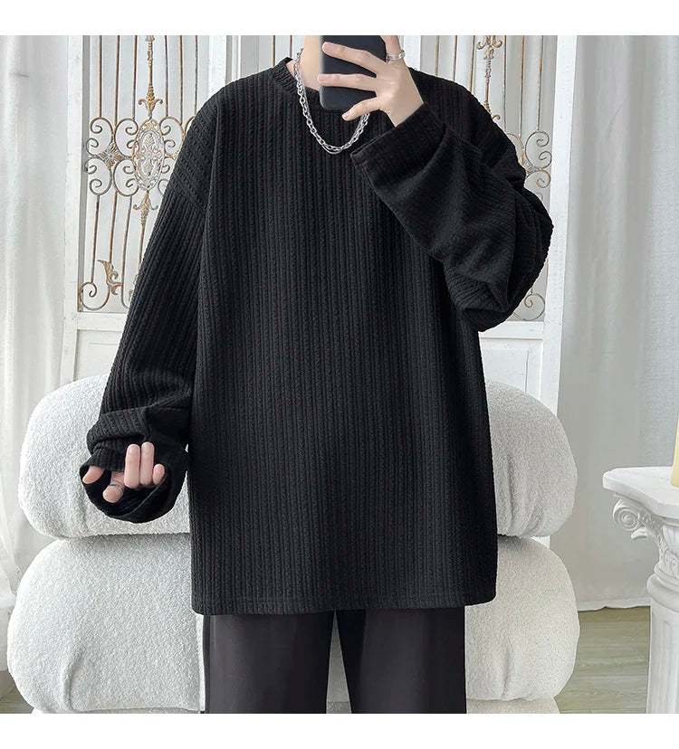 2024 Spring Autumn Casual Long Sleeve T Shirts Men Loose Round Neck T-shirts Male Fashion Harajuku Korean Streetwear Tops Tees