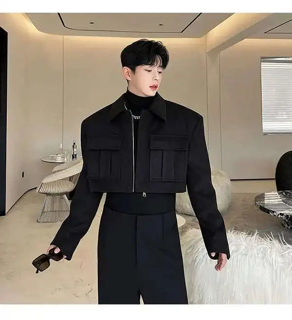 LUZHEN New Stylish Men's High Street Short Jacket Original Big Pocket Solid Color Elegant 2025 Spring Casual Trendy Coat Fbf31d