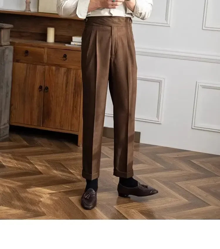 High-waisted Casual Straight-leg Suit Pants For Men Autumn Vintage Draped Waist Trousers Naples Retro Style Business Formal Wear