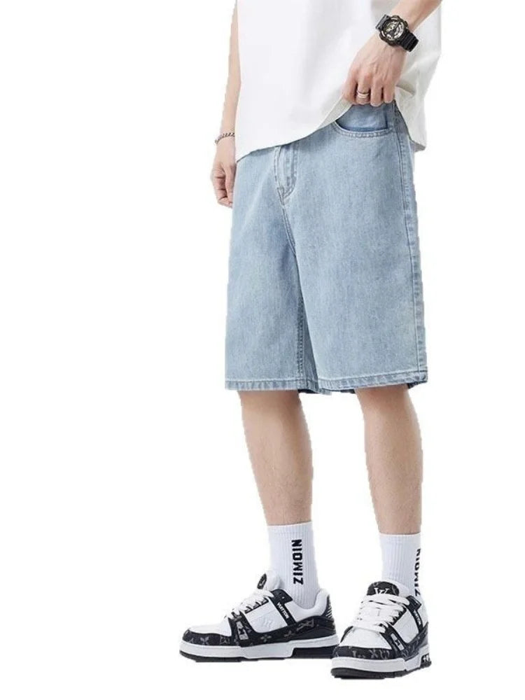 2025 NewRetro style loose jeans Y2k streetwear hip-hop casual fashion men's jeans loose straight cut shorts men