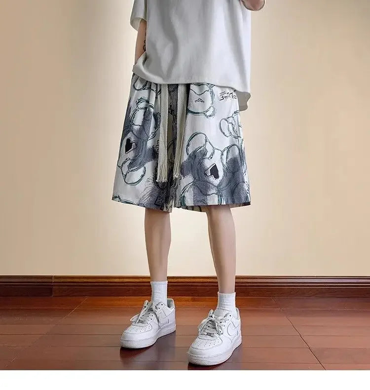 Bear Graffiti Men's Breathable Quick-drying Five-point Casual Loose Beach Sports Shorts