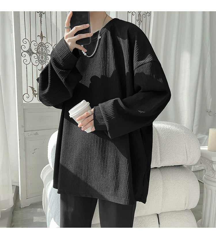 2024 Spring Autumn Casual Long Sleeve T Shirts Men Loose Round Neck T-shirts Male Fashion Harajuku Korean Streetwear Tops Tees