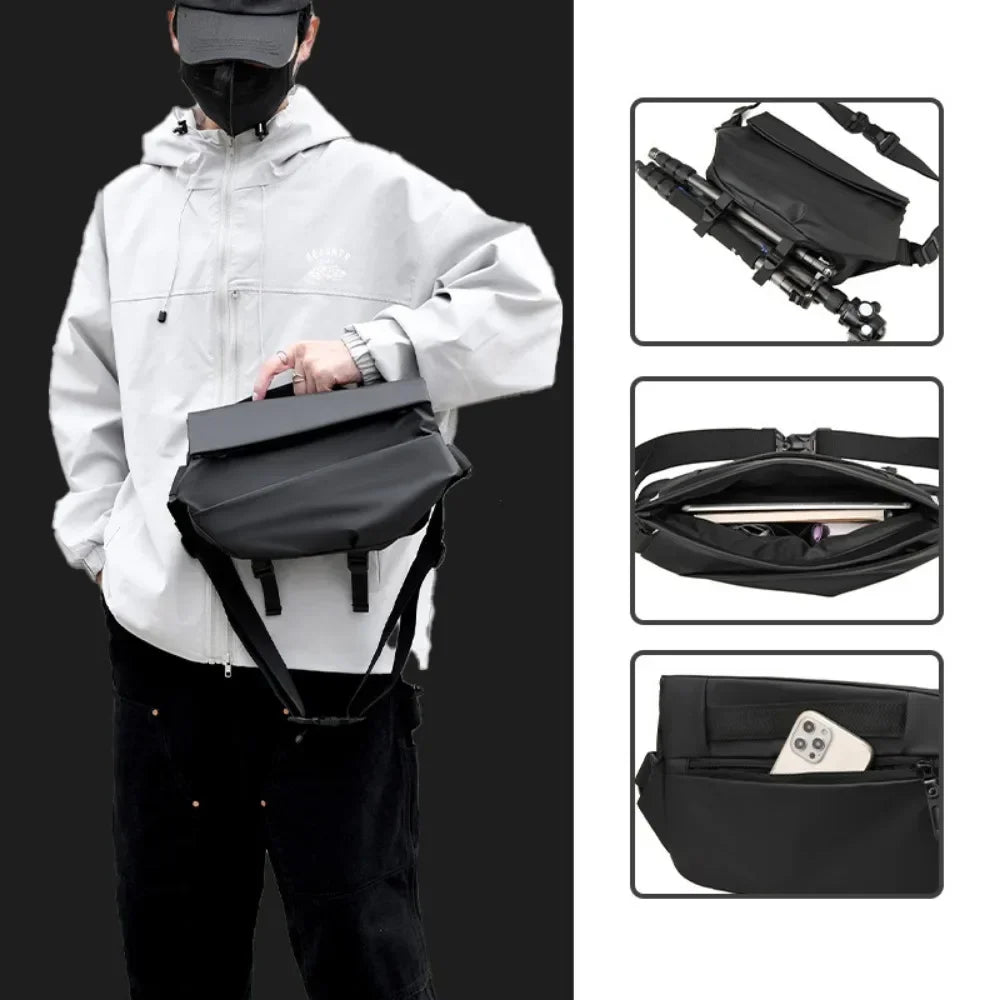 Premium Waterproof Magnetic Buckle Crossbody Bag Personality Fashion Men Messenger Bag Black Minimalist Shoulder Bags Men Bag