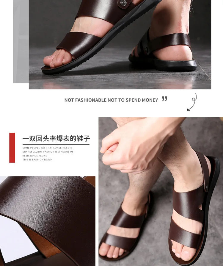 Sandals Men Leather Luxury Brand New Fashion Summer Men Shoes Vintage Flats Casual Non-slip Beach Sandals Men