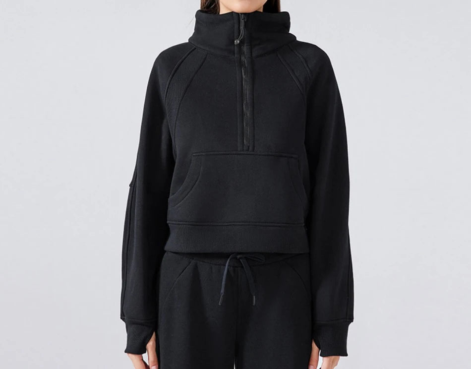 Half Zipper High Stand-up Neck Pullover Top Women Clothing Autumn and Winter New Outer Wear Warm Fleece Thickened Sweatshirts