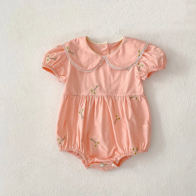 New Summer Newborn Clothes Kids Baby Girls Rompers 4 Colors New Infant Kids Baby Girls Embroider Flower Baby Rompers Clothes