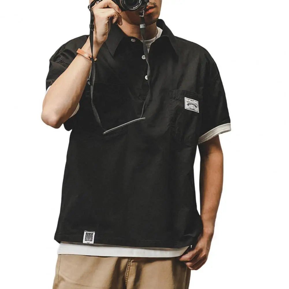 Man Shirts Summer Cargo Shirt American Retro Loose Short Sleeves Lapel Men Tops Work Shirt Multi Pockets Half Sleeve Casual Tops