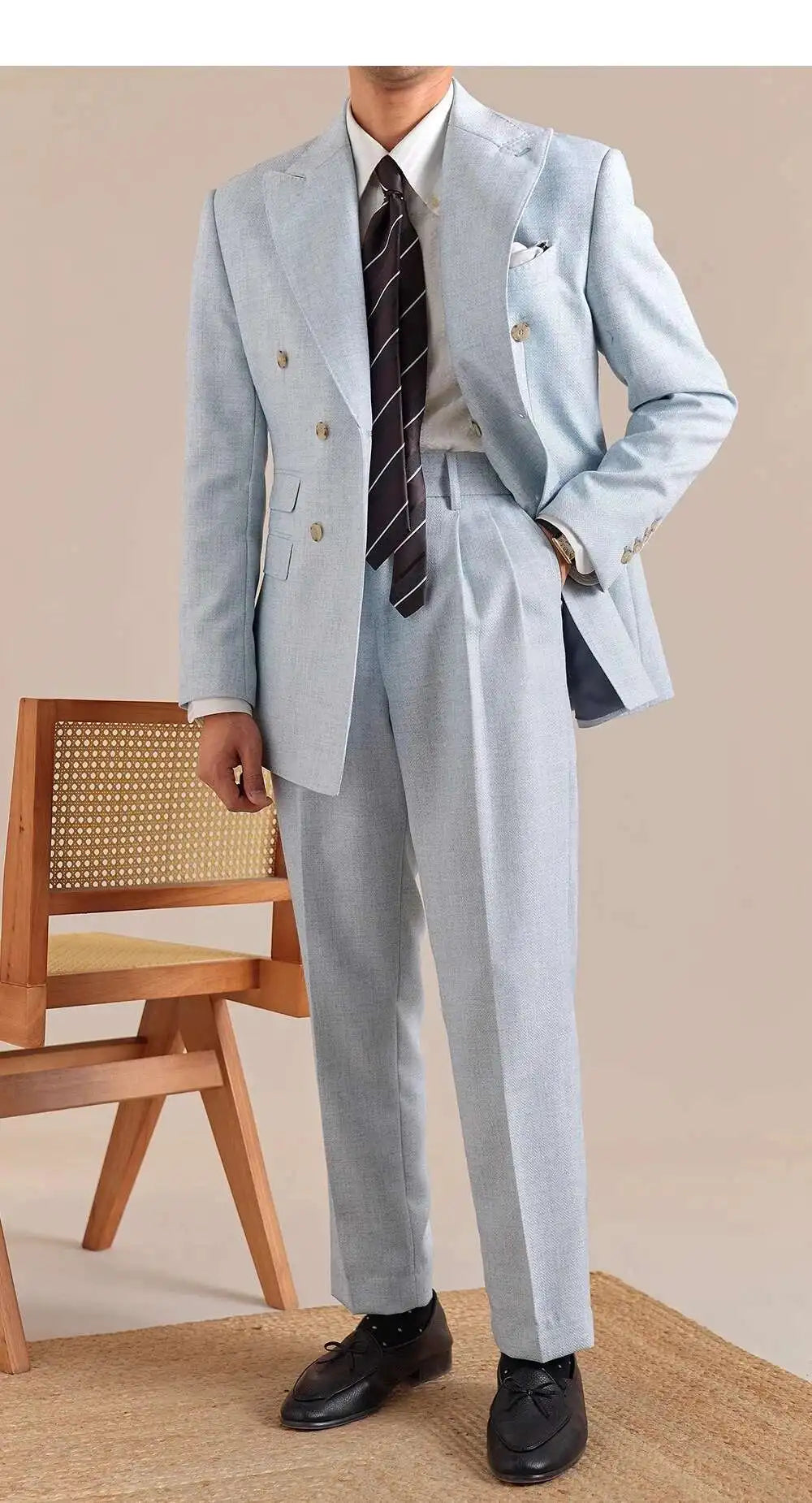 2025 Spring British Style Men Blazers Double Breasted Casual Suit Jacket Wedding Business Coat Social Banquet Tuxedo Costume