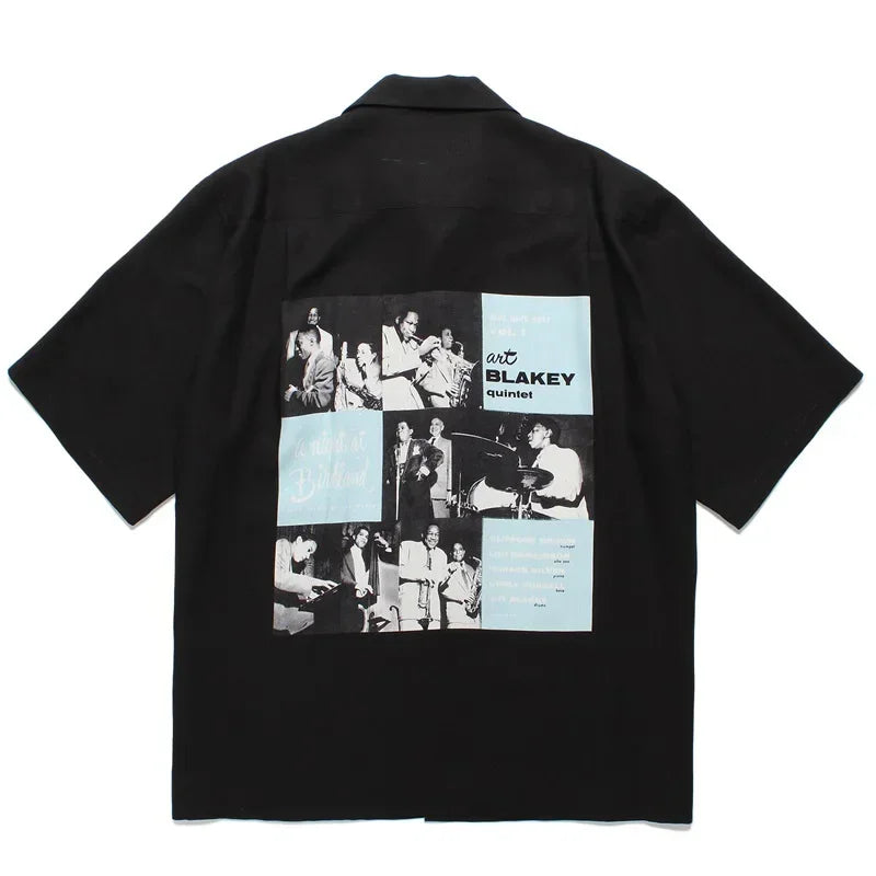 Summer Blue Letters Embroidery WACKO MARIA Shirts Men Women Graphics Print Hawaiian Short Sleeve Tee Casual Fashion Beach Shirt