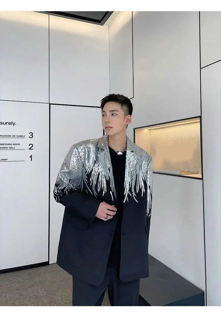 IEFB Embroidery Sequin Trendy Casual Men's Blazer Spring New Fashion Male Jacket Streetwear Suit Coat Personality 9Y9245