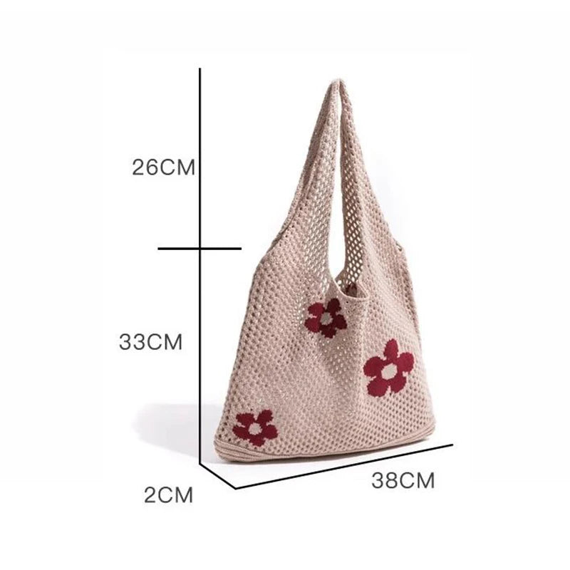 Women Knitted Bag Woven Love Heart  Pattern Wool Portable Shoulder Bag Shopping Bags Workers Students Daily Commuter Bags