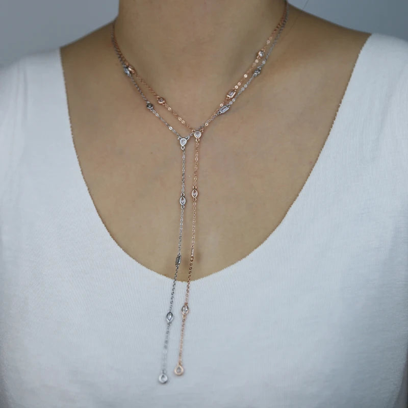 American Fashion Micro pave Water Drop Bezel Oval CZ Station Link Chain Long Sexy Ladies Y Lariat Necklace Collarbone Jewelry