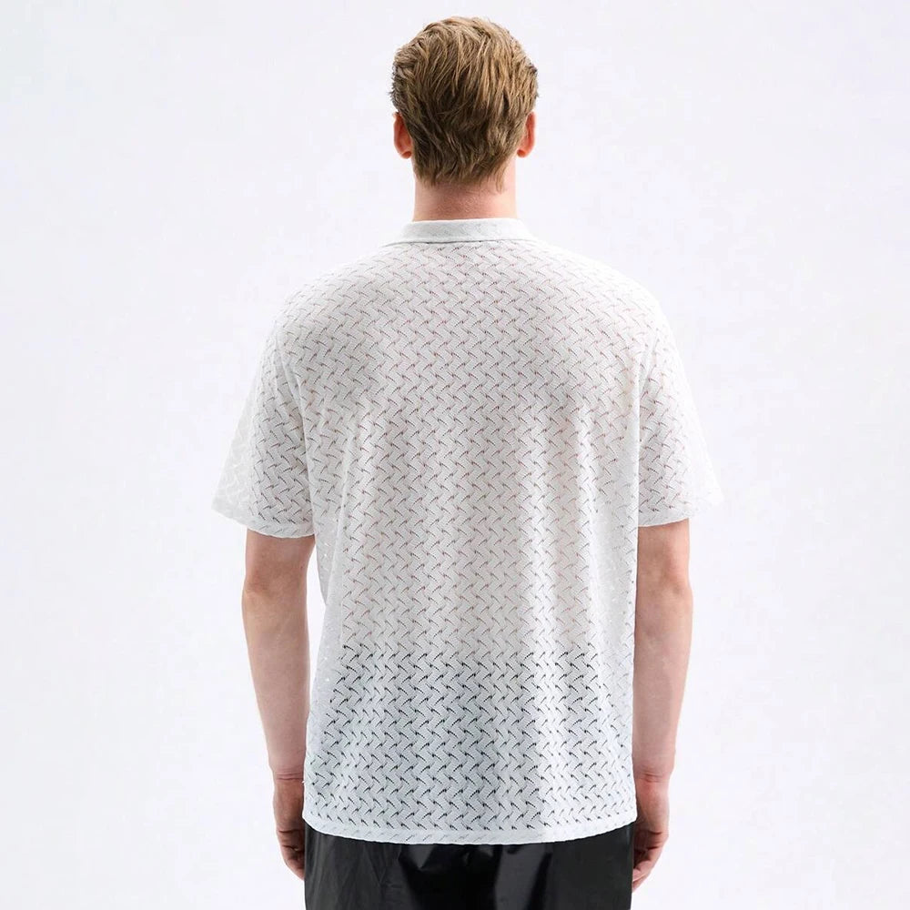 Summer Men's Solid Color Semi-Transparent Knitted Jacquard Short-Sleeved Shirt Retro Fashion Trend Casual Breathable Men's Tops