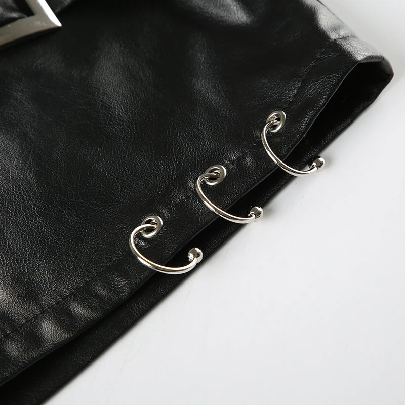 IAMSURE Dark Pu Leather Bodycon Skirt Sexy Slim Low-Waisted Super Mini Skirts Women 2024 Summer Fashion Streetwear Punk Style