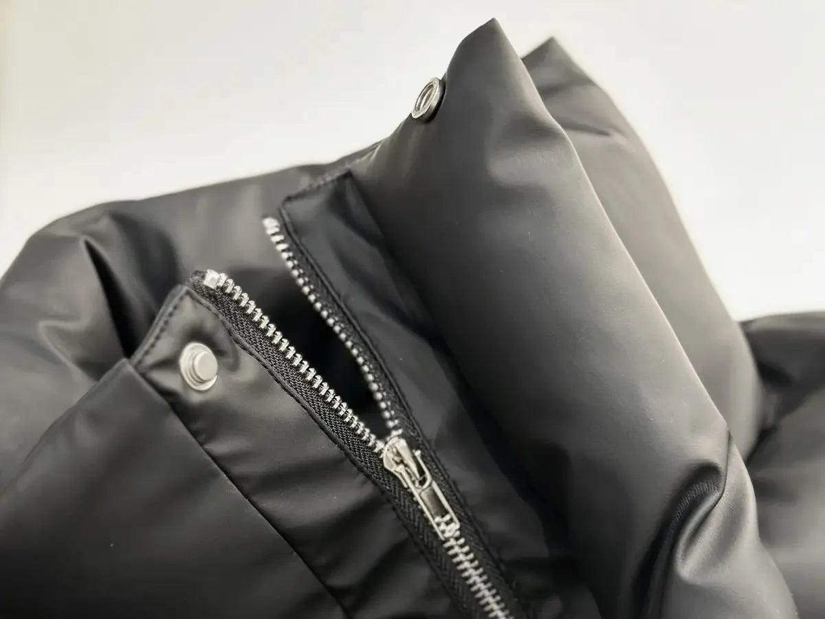 American Style Winter Thickened PU Leather Loose Short Cotton Jacket Men's Stand Collar Special High Quality Couple Cotton Cloth