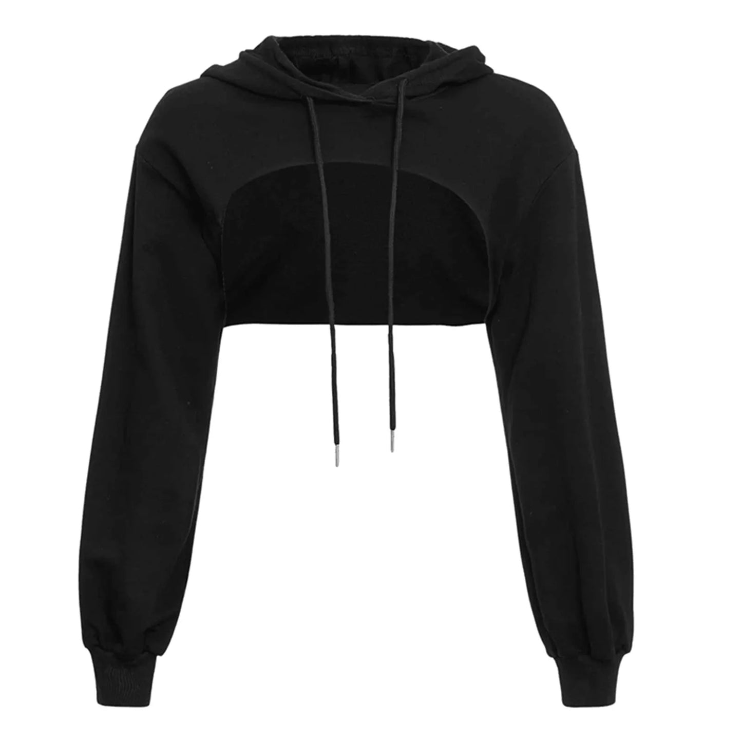 Women's Cropped Hooded Sweatshirt Solid Color Long Sleeve Front Hollow Out Short Hoodies Sweater Spring Autumn Streetwear