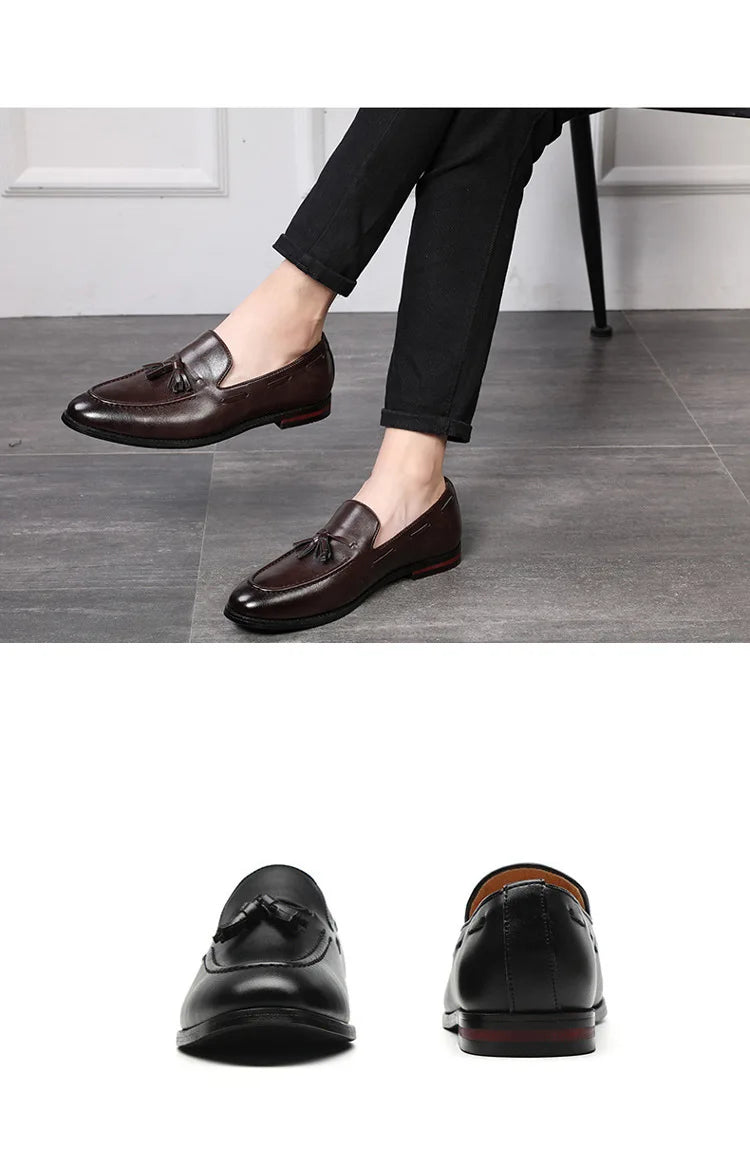 Men's Casual Leather Shoes Mens Driving Loafers Light Moccasins Men Trendy Tassels Party Wedding Flats EUR Sizes 38-48