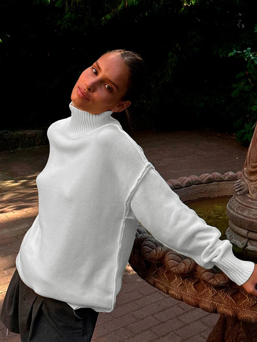 Bornladies Women's Solid Color Knitted Turtleneck Sweater Autumn Winter Thick Loose Casual Pullovers Female Warm Fashion Sweater